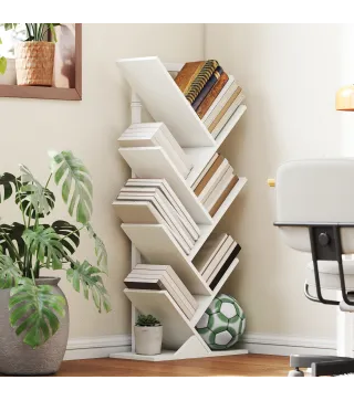 Estantería en Forma de Árbol con 7 Estantes y Sistema Antivuelco para Salón Dormitorio 50x24x109 cm Blanco