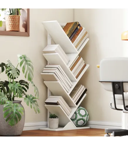 Estantería en Forma de Árbol con 7 Estantes y Sistema Antivuelco para Salón Dormitorio 50x24x109 cm Blanco