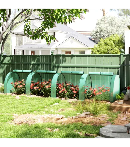 Invernadero Pequeño Invernadero de Jardín para Cultivo de Plantas con 4 Ventanas Enrollables 395x100x80 cm Verde