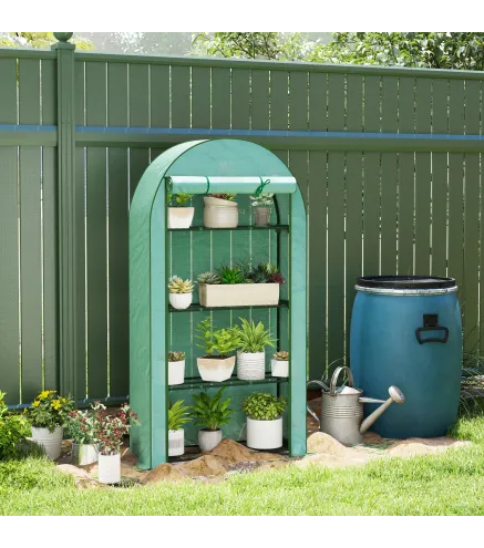 Invernadero de Exterior con 4 Estantes Puerta Enrollable Cubierta de PE y Marco de Acero 105x45x160 cm Verde
