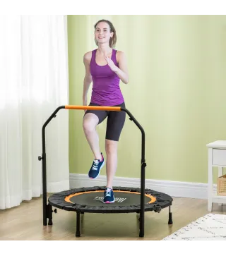 Cama Elástica Plegable Ø102 cm con Mango Ajustable Marco de Acero para Entrenamiento Piernas Cuerpo Negro y Naranja