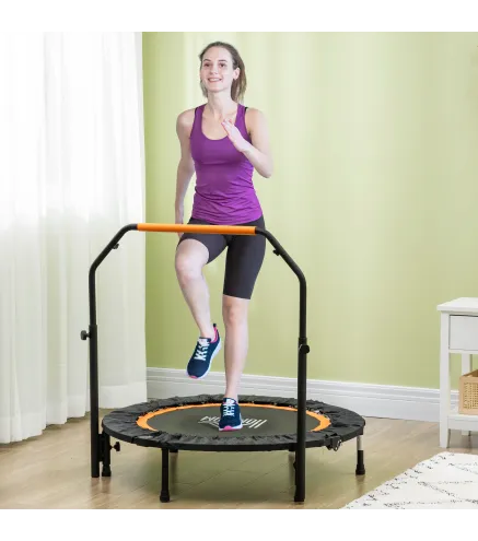 Cama Elástica Plegable Ø102 cm con Mango Ajustable Marco de Acero para Entrenamiento Piernas Cuerpo Negro y Naranja