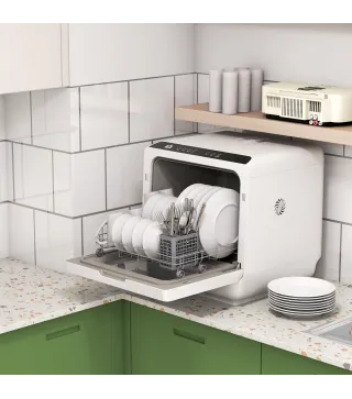 Lavavajillas Pequeño con 5+1 Programas Dos Modos de Suministro de Agua Depósito de Agua de 6L Pantalla LED Blanco