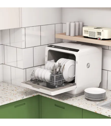 Lavavajillas Pequeño con 5+1 Programas Dos Modos de Suministro de Agua Depósito de Agua de 6L Pantalla LED Blanco