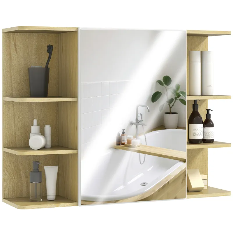 Armario de Baño de Pared con Espejo Puerta Estantes Abiertos 80x20x59 cm Natural
