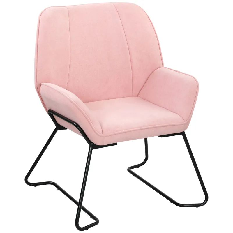 Butaca de Salón con Asiento Ancho y Acolchado Tapizado en Terciopelo Patas de Metal Sillón para Salón Rosa Butaca de Salón con Asiento Ancho y Acolchado Tapizado en Terciopelo Patas de Metal Sillón para Salón Rosa