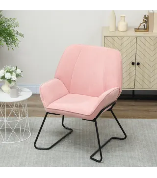 Butaca de Salón con Asiento Ancho y Acolchado Tapizado en Terciopelo Patas de Metal Sillón para Salón Rosa