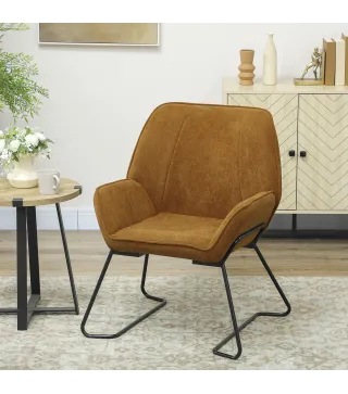 Butaca de Salón con Asiento Ancho y Acolchado Tapizado en Terciopelo Patas de Metal Sillón para Salón Marrón