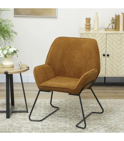 Butaca de Salón con Asiento Ancho y Acolchado Tapizado en Terciopelo Patas de Metal Sillón para Salón Marrón