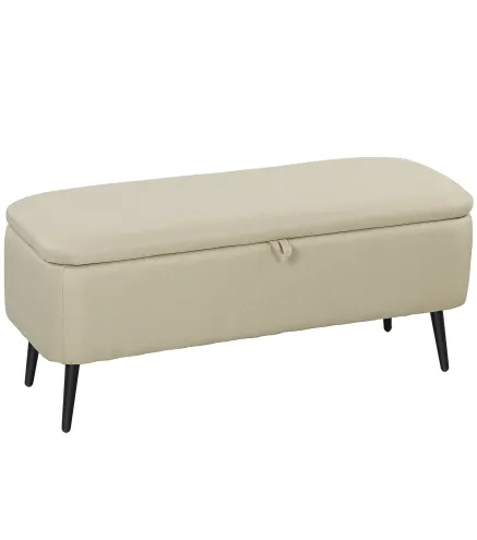 Banco de Almacenaje con Tapa Abatible y Patas de Acero para Dormitorio Salón Entrada 101x38,5x44,5 cm Beige