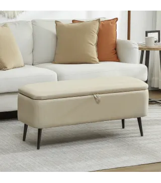 Banco de Almacenaje con Tapa Abatible y Patas de Acero para Dormitorio Salón Entrada 101x38,5x44,5 cm Beige