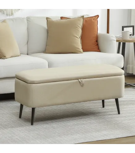 Banco de Almacenaje con Tapa Abatible y Patas de Acero para Dormitorio Salón Entrada 101x38,5x44,5 cm Beige