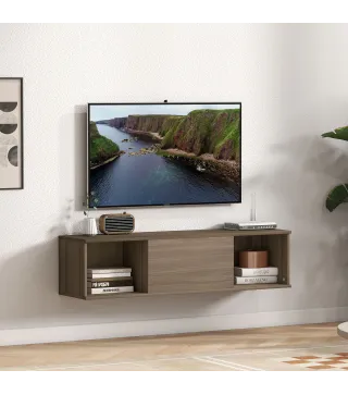 Armario de Pared Mueble de TV Colgante con 2 Compartimentos Abiertos y Puerta Abatible 120x30x29,5 cm Marrón