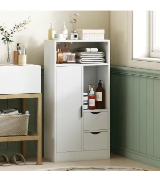 Armario de Baño con 2 Cajones Compartimento Abierto y Estantes Ajustables para Espacio Pequeño 50x25x100 cm Blanco