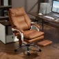 Silla de Escritorio con Soporte Lumbar Inflable Tapizada en PU Reposapiés Respaldo Reclinable Altura Ajustable Marrón