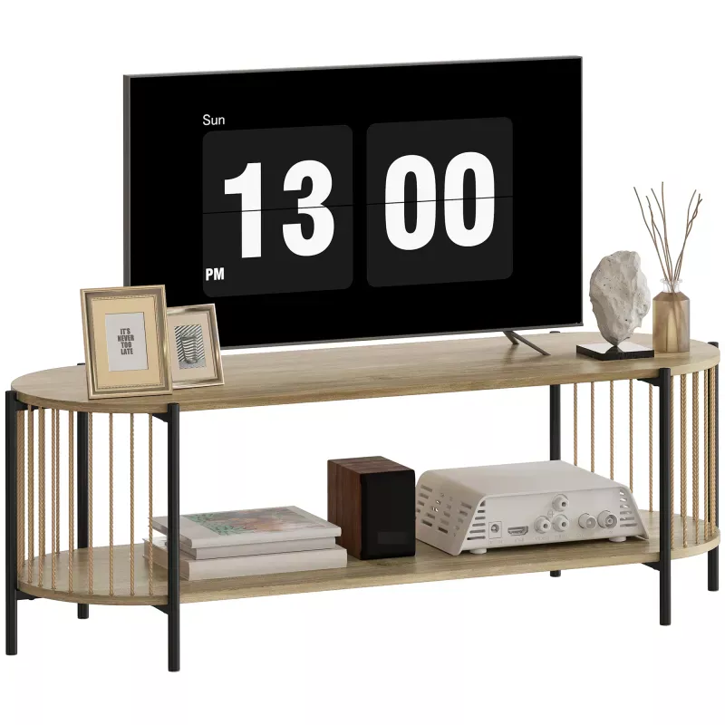 Mueble de TV Estilo Bohemio hasta 55 Pulgadas con Diseño en Cuerda de Papel y 2 Estantes Abiertos 124x43,5x41 cm Natural Mueble de TV Estilo Bohemio hasta 55 Pulgadas con Diseño en Cuerda de Papel y 2 Estantes Abiertos 124x43,5x41 cm Natural
