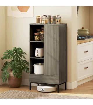 Aparador para Salón Moderno con Puerta Cajón Estante Ajustable y 3 Compartimentos Abiertos 60x34x121 cm Natural