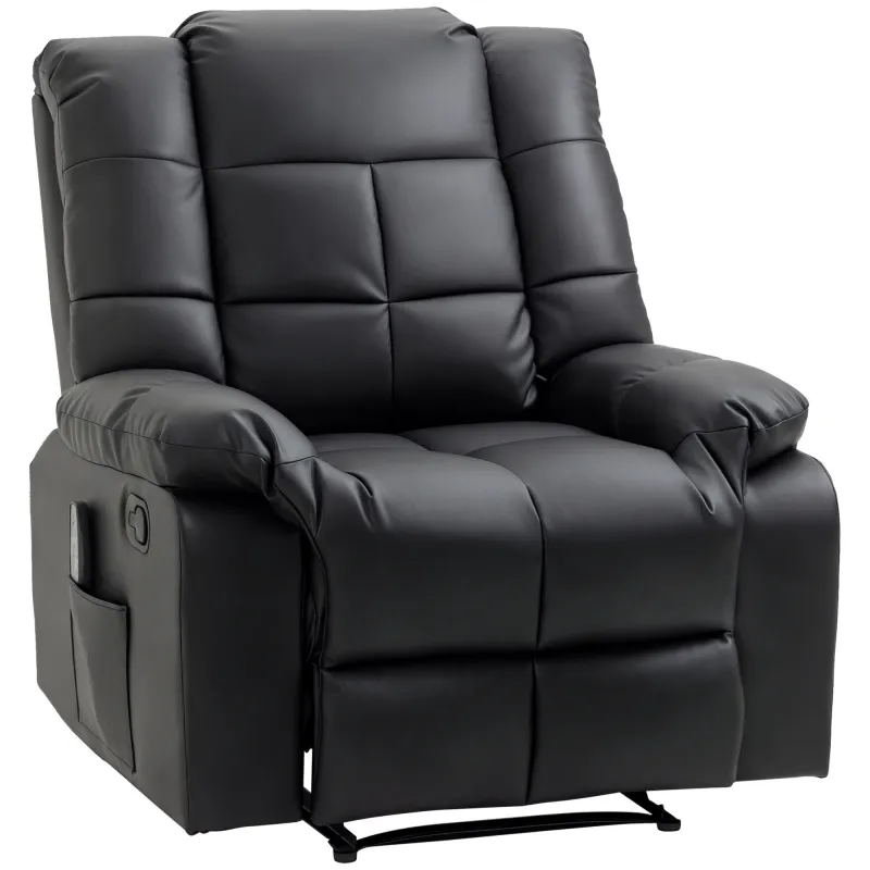 Sillón de Masaje Reclinable con 8 Puntos de Masaje Mando a Distancia Tapizado en PU Reposapiés Bolsillo Lateral Negro