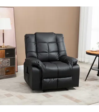 Sillón de Masaje Reclinable con 8 Puntos de Masaje Mando a Distancia Tapizado en PU Reposapiés Bolsillo Lateral Negro