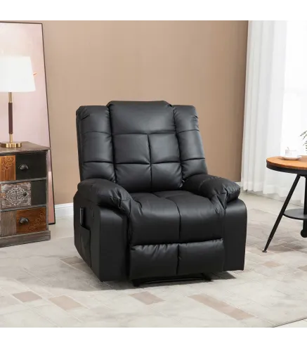 Sillón de Masaje Reclinable con 8 Puntos de Masaje Mando a Distancia Tapizado en PU Reposapiés Bolsillo Lateral Negro