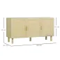 Aparador 3 Puertas de Rejilla de Ratán con Estantes Ajustables para Comedor Entrada Dormitorio Natural 136x41x70 cm