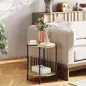 Mesa Auxiliar Redonda de 2 Niveles con Estante y Estructura de Acero para Salón Dormitorio 43,5x43,5x51 cm Natural
