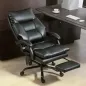 Silla de Escritorio con Soporte Lumbar Inflable Tapizada en PU Reposapiés Respaldo Reclinable Altura Ajustable Negro