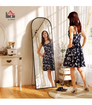 Espejo de Pie Cuerpo Entero de Aleación de Aluminio Espejo de Pared con 2 Formas de Uso Rectangular 60x1,5x165 cm Negro