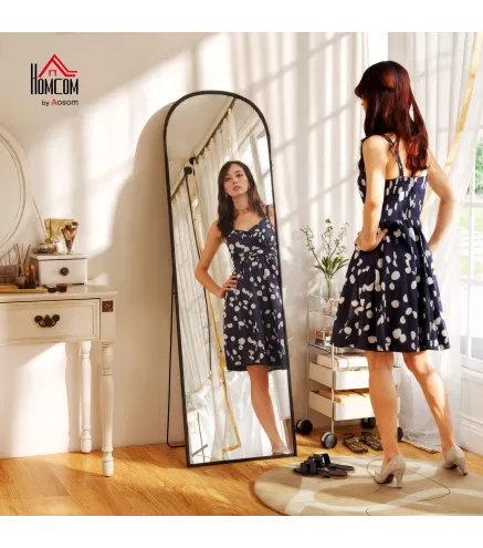 Espejo de Pie Cuerpo Entero de Aleación de Aluminio Espejo de Pared con 2 Formas de Uso Rectangular 60x1,5x165 cm Negro