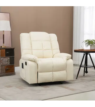 Sillón de Masaje Reclinable con 8 Puntos de Masaje Mando a Distancia Tapizado en PU Reposapiés Bolsillo Lateral Crema