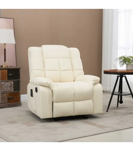Sillón de Masaje Reclinable con 8 Puntos de Masaje Mando a Distancia Tapizado en PU Reposapiés Bolsillo Lateral Crema