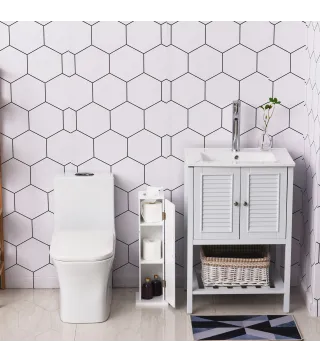 Mueble de Baño Estrecho con Orificio para Papel Higiénico y Estantes Estilo Moderno 19,5x19,5x65 cm Blanco