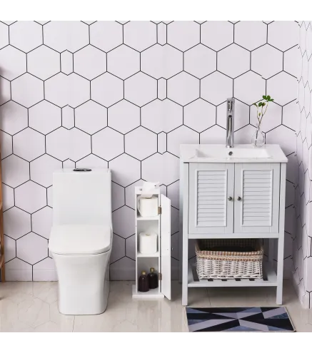 Mueble de Baño Estrecho con Orificio para Papel Higiénico y Estantes Estilo Moderno 19,5x19,5x65 cm Blanco