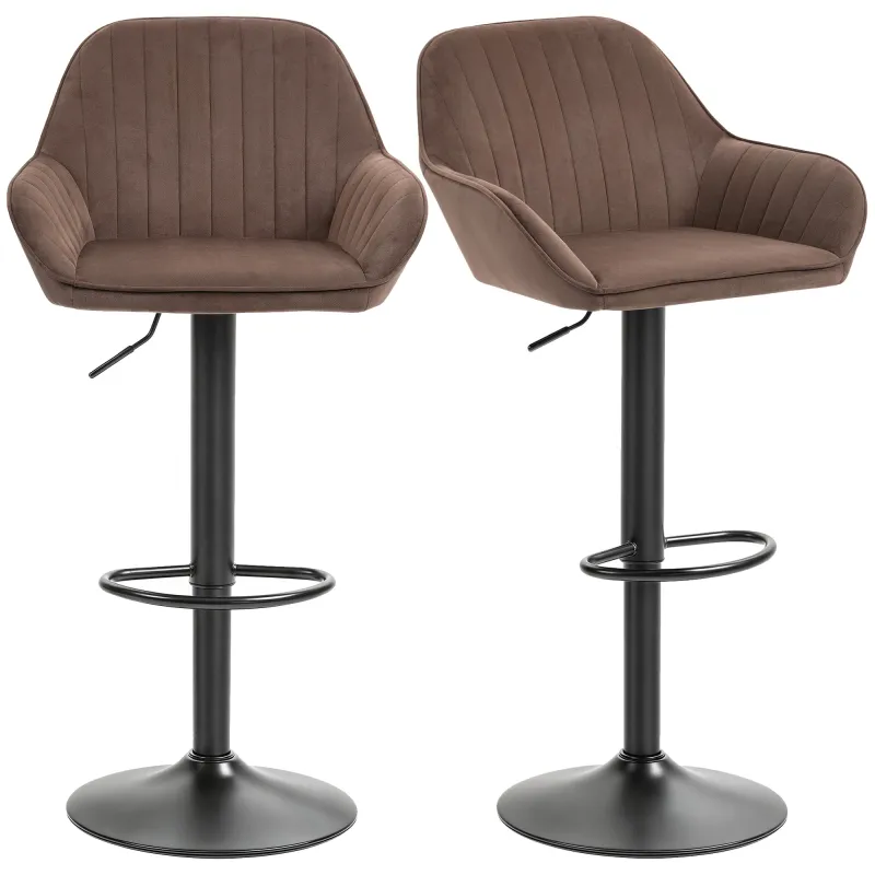 Juego de 2 Taburetes de Bar Giratorios Altura Ajustable 62-83 cm Tapizada en Terciopelo Respaldo y Reposapiés Marrón