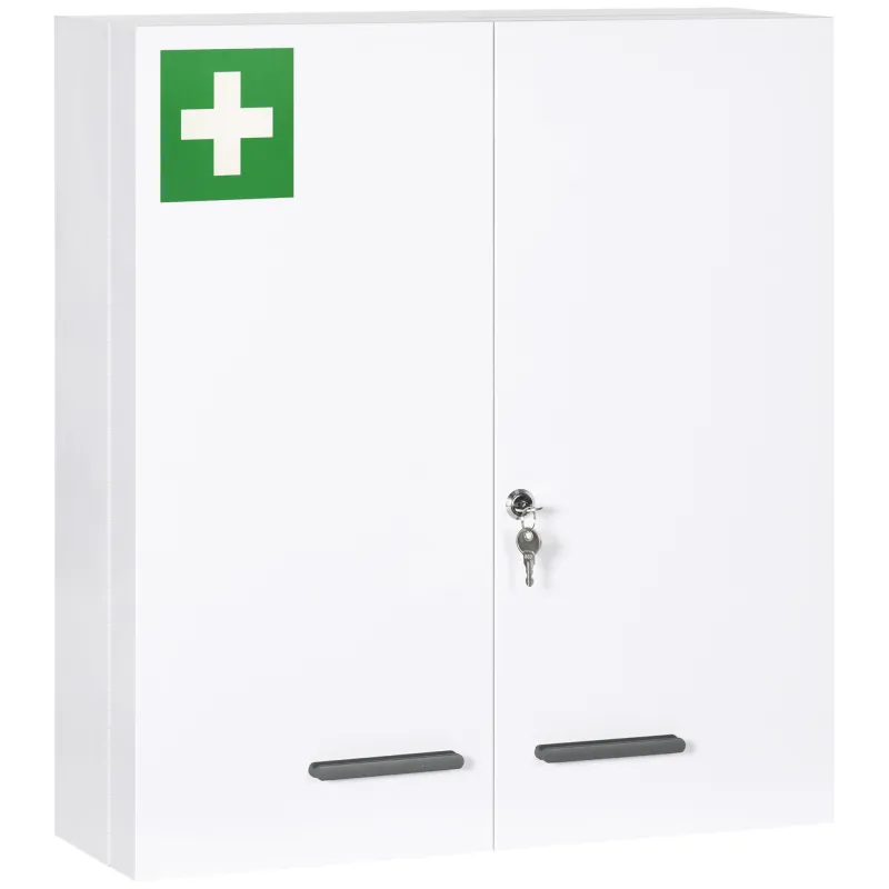 Botiquín para Medicinas de 3 Niveles Armario de Botiquín con Cerradura y 2 Llaves para Cocina Baño 55x18x60 cm Blanco