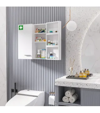 Botiquín para Medicinas de 3 Niveles Armario de Botiquín con Cerradura y 2 Llaves para Cocina Baño 55x18x60 cm Blanco