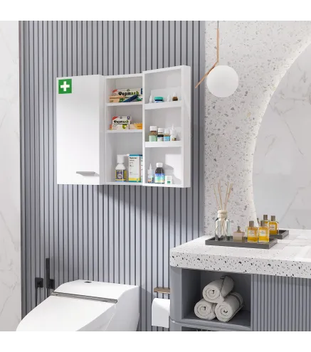 Botiquín para Medicinas de 3 Niveles Armario de Botiquín con Cerradura y 2 Llaves para Cocina Baño 55x18x60 cm Blanco