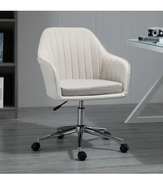 Silla de Oficina Silla de Escritorio Giratoria con Altura Ajustable y Reposabrazos para Estudio Tocador 61x59x96cm Beige