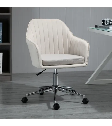 Silla de Oficina Silla de Escritorio Giratoria con Altura Ajustable y Reposabrazos para Estudio Tocador 61x59x96cm Beige