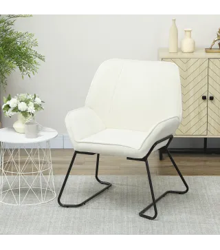 Butaca de Salón con Asiento Ancho y Acolchado Tapizado en Terciopelo Patas de Metal Sillón para Salón Crema