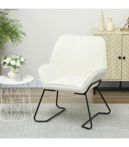Butaca de Salón con Asiento Ancho y Acolchado Tapizado en Terciopelo Patas de Metal Sillón para Salón Crema