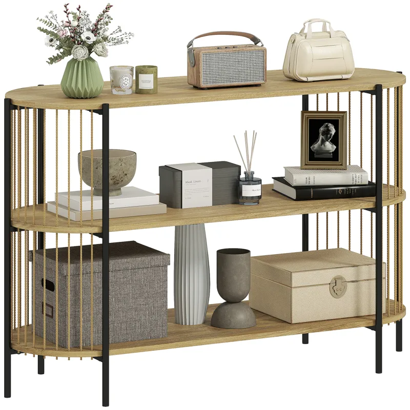 Mesa de Consola con Cuerda de Papel Trenzada a Mano Marco de Acero Estilo Bohemio 124x43,5x80 cm Natural