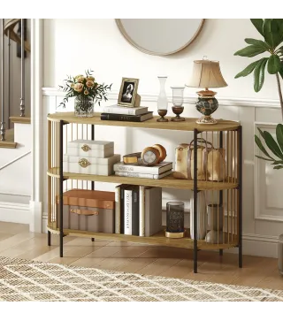 Mesa de Consola con Cuerda de Papel Trenzada a Mano Marco de Acero Estilo Bohemio 124x43,5x80 cm Natural