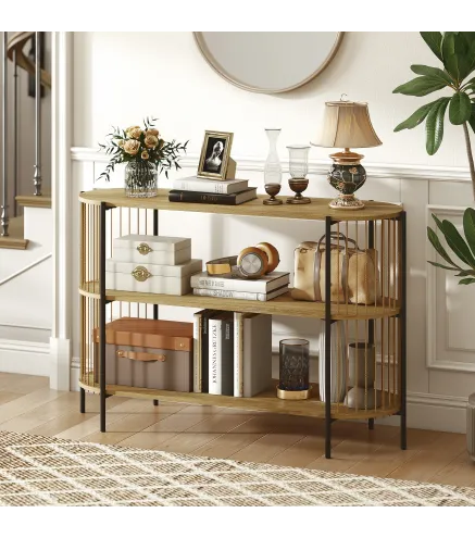 Mesa de Consola con Cuerda de Papel Trenzada a Mano Marco de Acero Estilo Bohemio 124x43,5x80 cm Natural