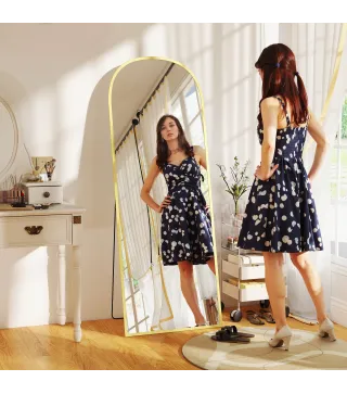 Espejo de Pie Cuerpo Entero de Aleación de Aluminio Espejo de Pared con 2 Formas de Uso Rectangular 60x1,5x165 cm Dorado