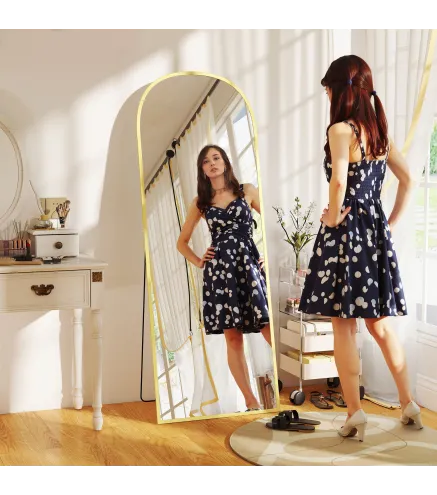 Espejo de Pie Cuerpo Entero de Aleación de Aluminio Espejo de Pared con 2 Formas de Uso Rectangular 60x1,5x165 cm Dorado