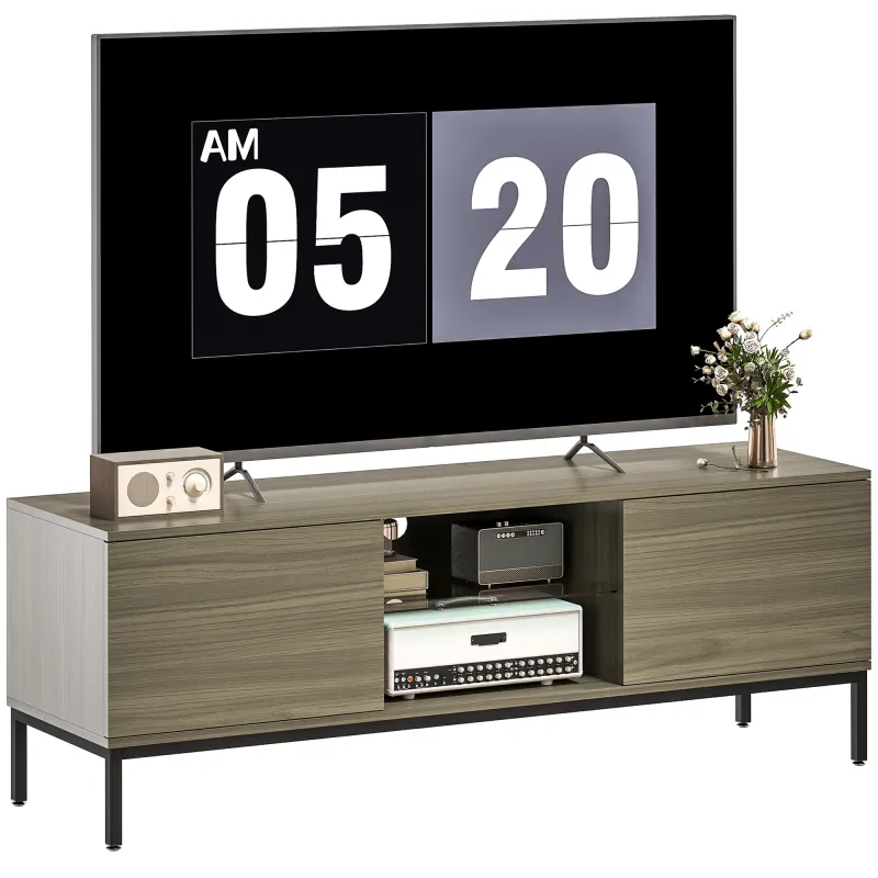 Mueble de TV con Compartimento Orificio de Cables y Estante Ajustable para Televisión de 60 Pulgadas 140x40x49,5 cm Gris