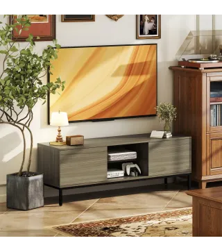 Mueble de TV con Compartimento Orificio de Cables y Estante Ajustable para Televisión de 60 Pulgadas 140x40x49,5 cm Gris