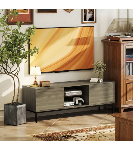 Mueble de TV con Compartimento Orificio de Cables y Estante Ajustable para Televisión de 60 Pulgadas 140x40x49,5 cm Gris