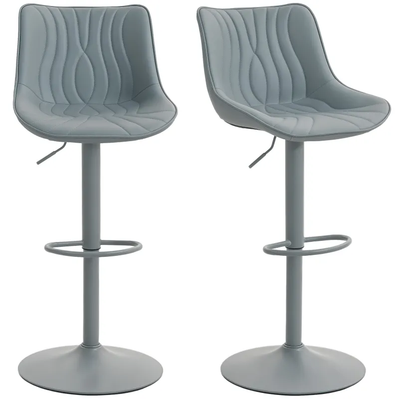 Juego de 2 Taburetes de Bar con Altura Ajustable Respaldo Asiento de Piel Sintética Marco de Acero y Reposapiés Gris Juego de 2 Taburetes de Bar con Altura Ajustable Respaldo Asiento de Piel Sintética Marco de Acero y Reposapiés Gris
